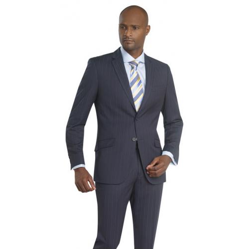 E. J. Samuel Navy Pinstripes Slim Fit Suit 18003